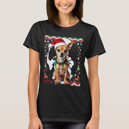 チワワ クリスマス サンタ ダサいセーター 犬好き X Tシャツ (正面)