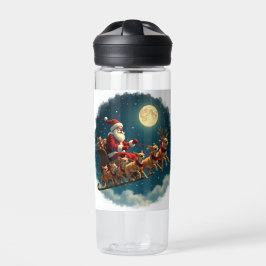 チワワ・クルーが引っ張るサンタと彼のそり ウォーターボトル