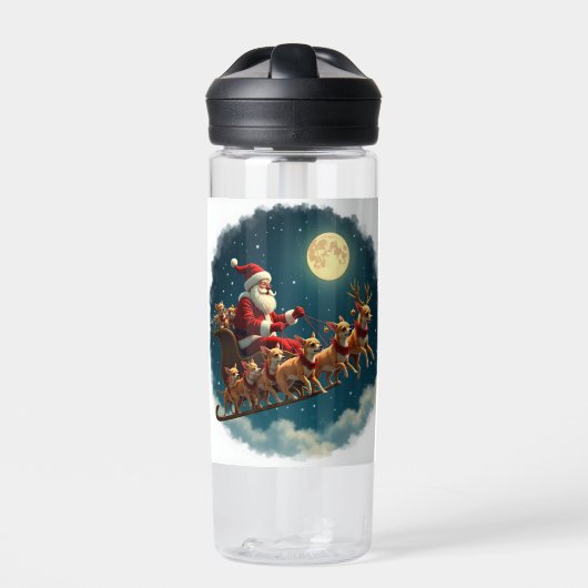 チワワ・クルーが引っ張るサンタと彼のそり ウォーターボトル (正面)
