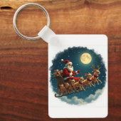 チワワ・クルーが引っ張るサンタと彼のそり キーホルダー (正面)