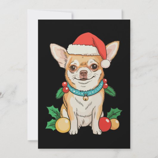 チワワ サンタ帽子 クリスマス オーナメント Xmas 犬 招待状 (正面)