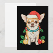 チワワ サンタ帽子 クリスマス オーナメント Xmas 犬 招待状 (正面/裏面)