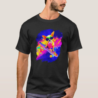 チワワ スケートボード 宇宙 レトロ ヴィンテージ Tシャツ