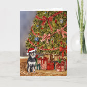 チワワ – トリカラーウォーターカラークリスマスツリー カード (正面)