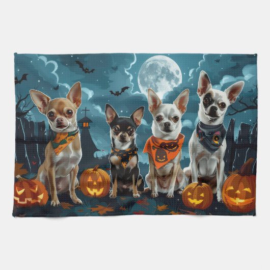 チワワ ハロウィン おばけ キッチンタオル (横)