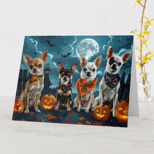 チワワ ハロウィン スプーキー カード (黄色い花)