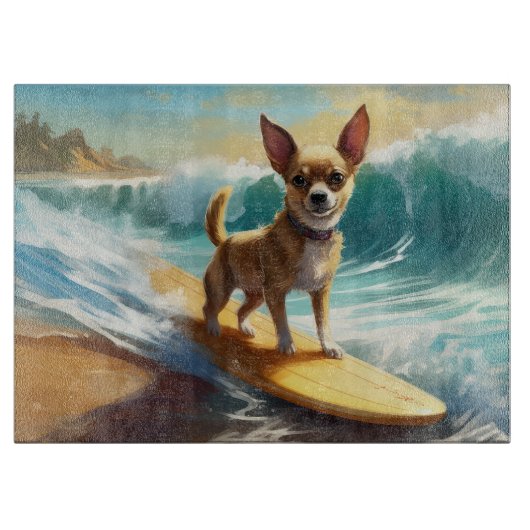 チワワ ビーチ サーフィン 絵画 カッティングボード (正面)