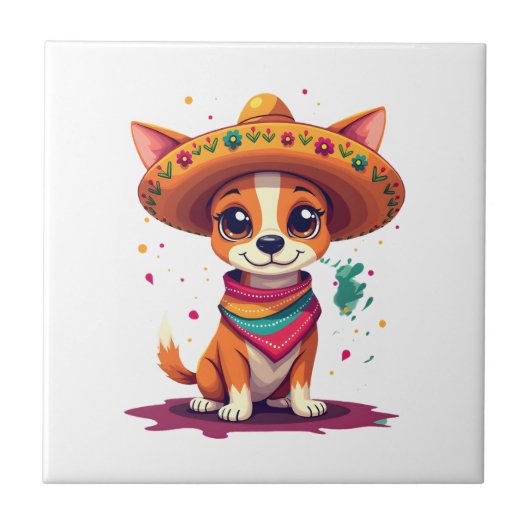 チワワ メキシコ シンコデマヨ 楽しい犬 (6) タイル (正面)