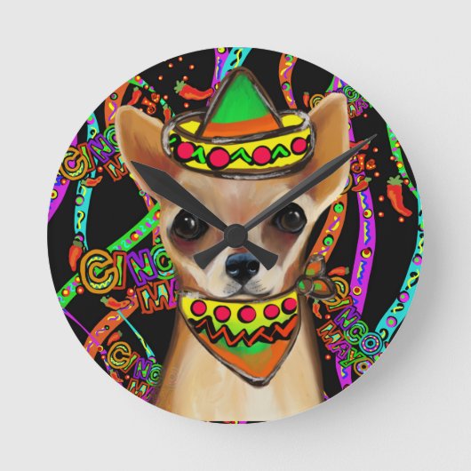 チワワ  メキシコ ラウンド壁時計 (正面)