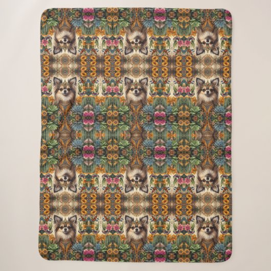 チワワ メキシコ 花柄 抽象画  シェルパブランケット (正面)
