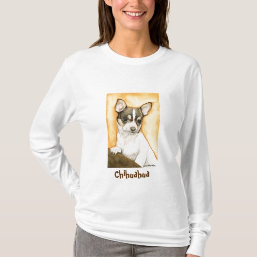 "チワワ"犬の芸術の女性Lond袖のワイシャツ Tシャツ (正面)