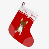 チワワ 犬 かわいい カートゥーン 茶色 白い 名前 ラージクリスマスストッキング (正面 (吊り時))