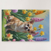 チワワ 犬 春の花 絵画 ジグソーパズル (横)