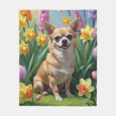 チワワ 犬 春の花 絵画 フリースブランケット (正面)