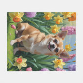 チワワ 犬 春の花 絵画 フリースブランケット (正面(横))