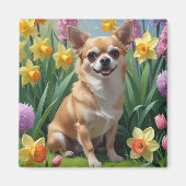 チワワ 犬 春の花 絵画 マグネット (正面)