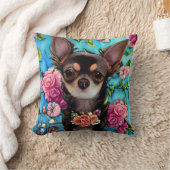 チワワ（花は四角） クッション (ブランケット)