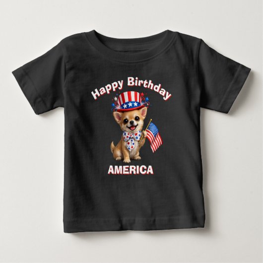 チワワ (2ad) 愛国少年Tシャツ ベビーTシャツ (正面)