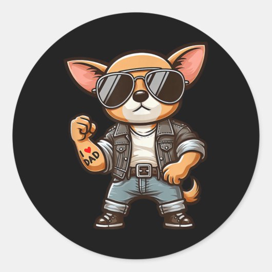 チワワIラブパパおもしろい犬タトゥー ラウンドシール (正面)