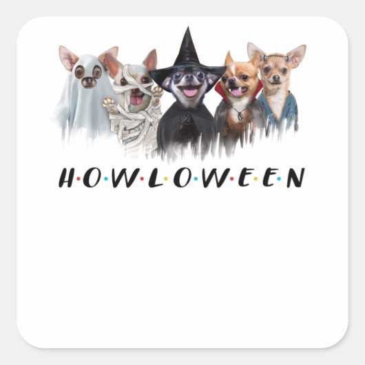 チワワtシャツチワワカスタムハロウィン スクエアシール (正面)