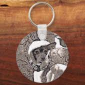 チワ芸術的ワ描写ワとフード付きスウェットシャツ キーホルダー (正面)