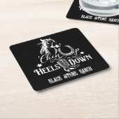 チンアップヒール下り女性のカーボーイ馬好き乗り スクエアペーパーコースター (アングル)