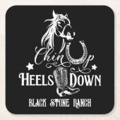 チンアップヒール下り女性のカーボーイ馬好き乗り スクエアペーパーコースター (正面)