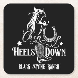 チンアップヒール下り女性のカーボーイ馬好き乗り スクエアペーパーコースター