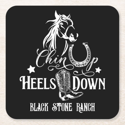チンアップヒール下り女性のカーボーイ馬好き乗り スクエアペーパーコースター (正面)