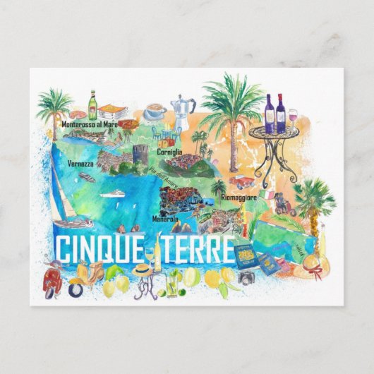 チンクエ・テレ イタリア 地中海 旅行 地図 ポストカード (正面)