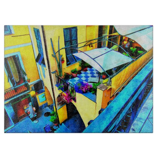 チンケなテレ・バルコニーからの朝の景色 カッティングボード (正面)