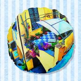 チンケなテレ・バルコニーからの朝の景色 ラウンドクッション