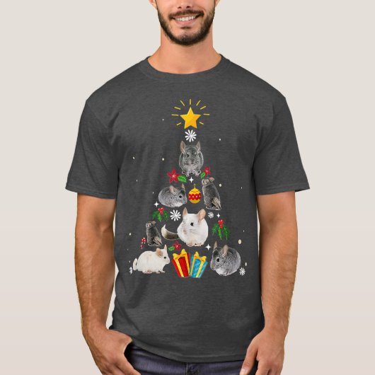 チンチラおもしろいクリスマスツリー Tシャツ (正面)