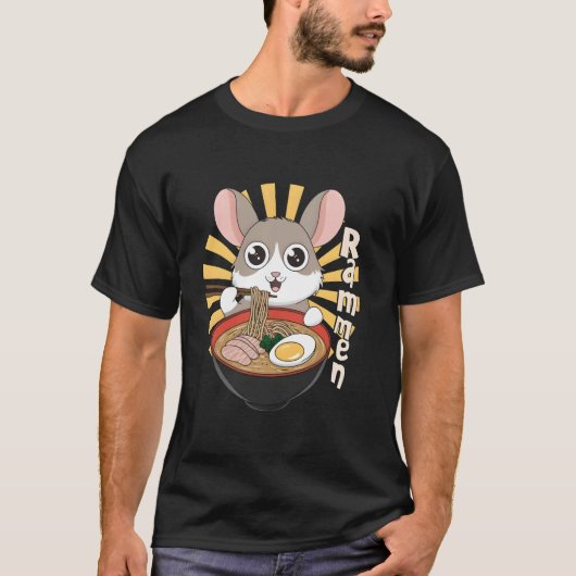 チンチラがラーメンを食べる Tシャツ (正面)