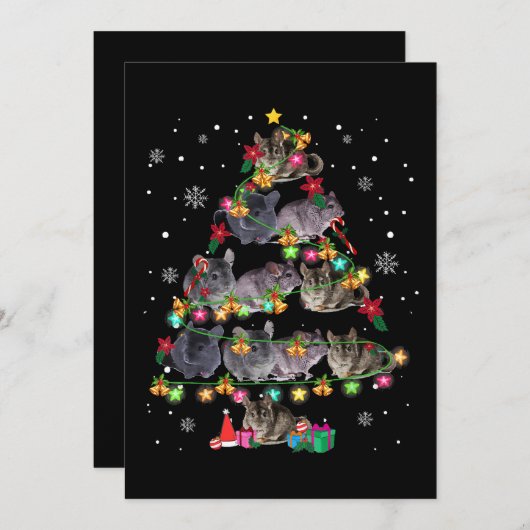 チンチラのクリスマスツリーげっおもしろい歯類愛好クリスマス シーズンカード (正面/裏面)