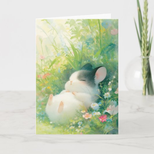 チンチラの平和な花の昼寝 カード (正面)
