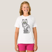 チンチラペルシャかわいい猫イラストレーション Tシャツ (正面フル)