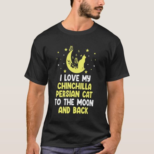 チンチラペルシャ猫を月に愛する猫 Tシャツ (正面)