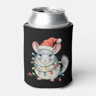 チンチラ+サンタ帽子+クリスマス+ホリデー+イルミネーション 缶クーラー