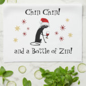 チンチンとジンワインキャットおもしろいのボトル キッチンタオル (折り畳み)