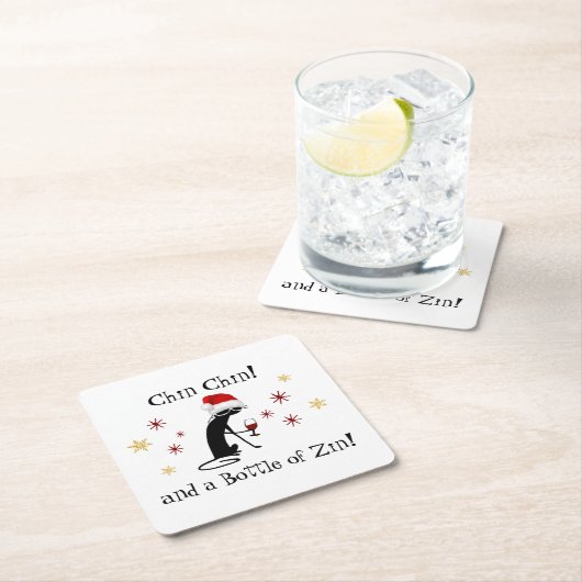 チンチンとジンワインキャットおもしろいのボトル スクエアペーパーコースター (インサイチュ)