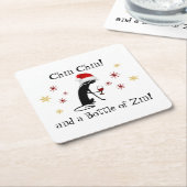 チンチンとジンワインキャットおもしろいのボトル スクエアペーパーコースター (アングル)