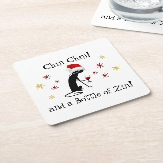 チンチンとジンワインキャットおもしろいのボトル スクエアペーパーコースター (アングル)