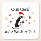 チンチンとジンワインキャットおもしろいのボトル スクエアペーパーコースター (正面)