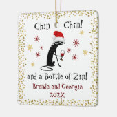 チンチンとジンワインキャットおもしろいのボトル セラミックオーナメント (左)