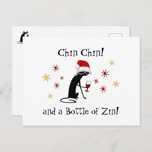 チンチンとジンワインキャットおもしろいのボトル ポストカード (正面/裏面)