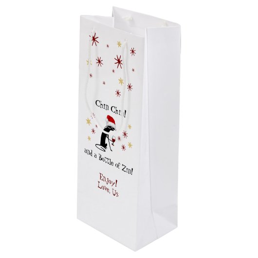 チンチンとジンワインキャットおもしろいのボトル ワインギフトバッグ (正面アングル)