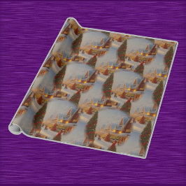 チンツィーヴィレッジクリスマスツリー雪のグローブパターン ラッピングペーパー