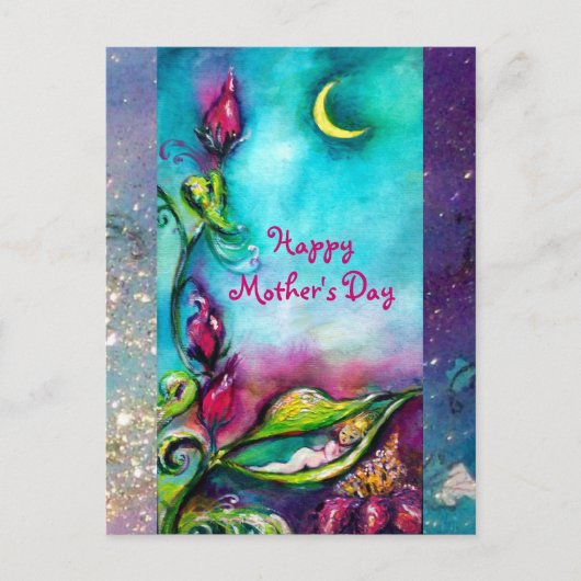 チンバリーナがバラの葉の間で眠っている ポストカード (正面)