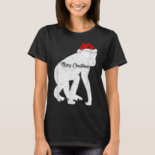 チンパおもしろいンジー動物愛好家サンタハットチンパンジー Tシャツ